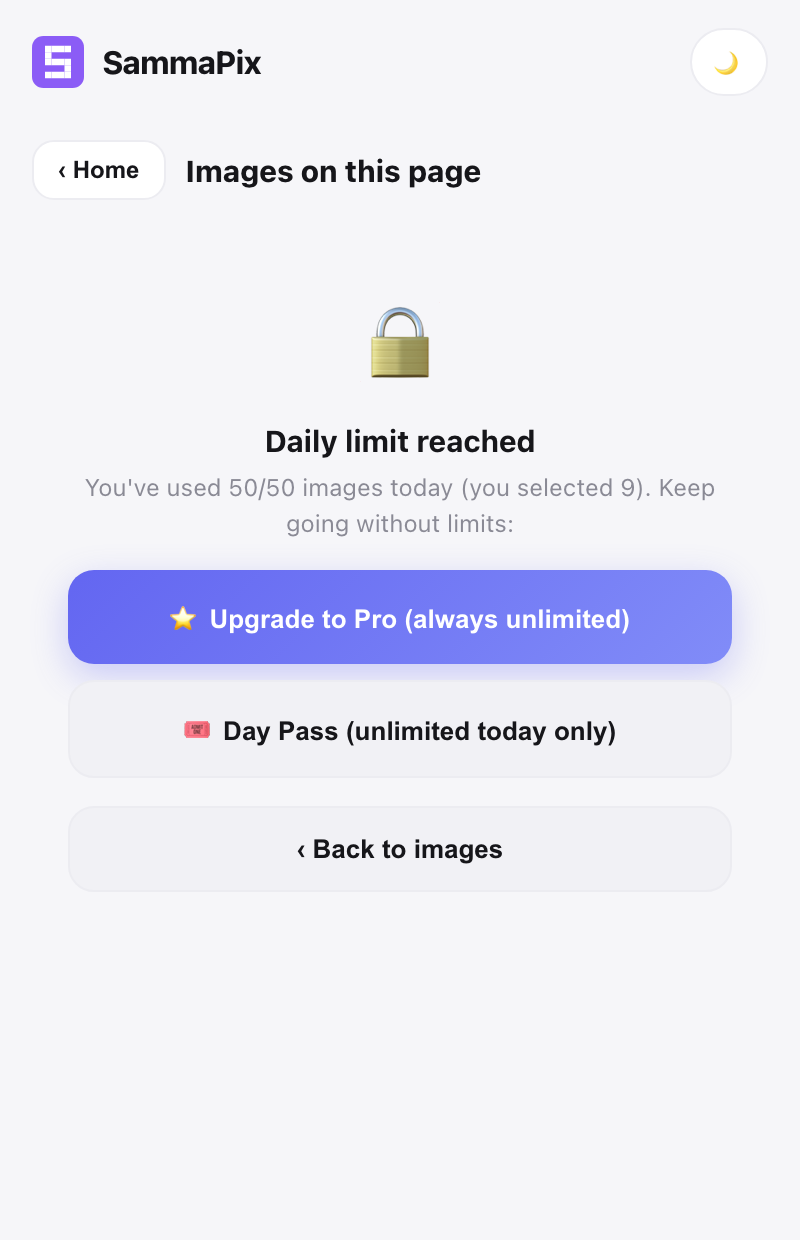 Fair usage: 50 images a day free, unlimited with Pro