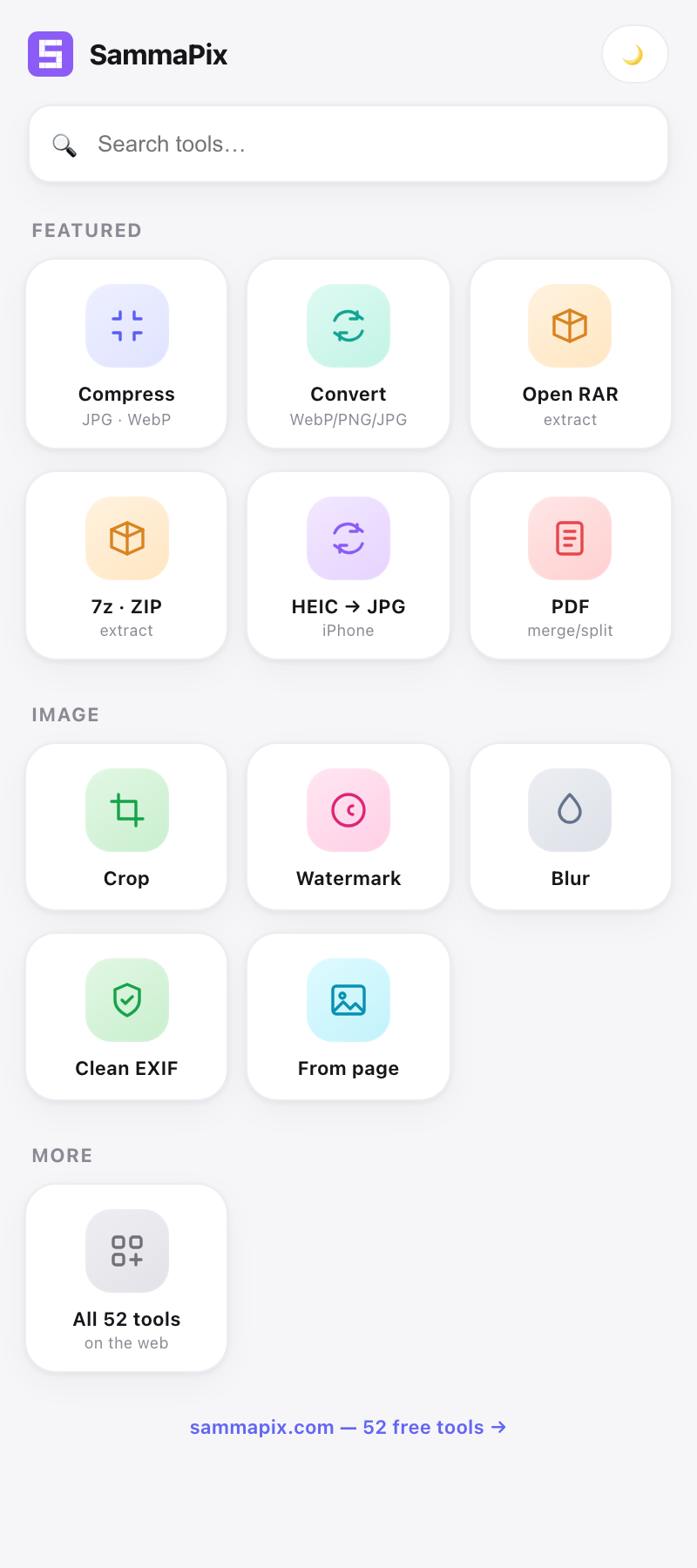 SammaPix toolbox in the browser side panel