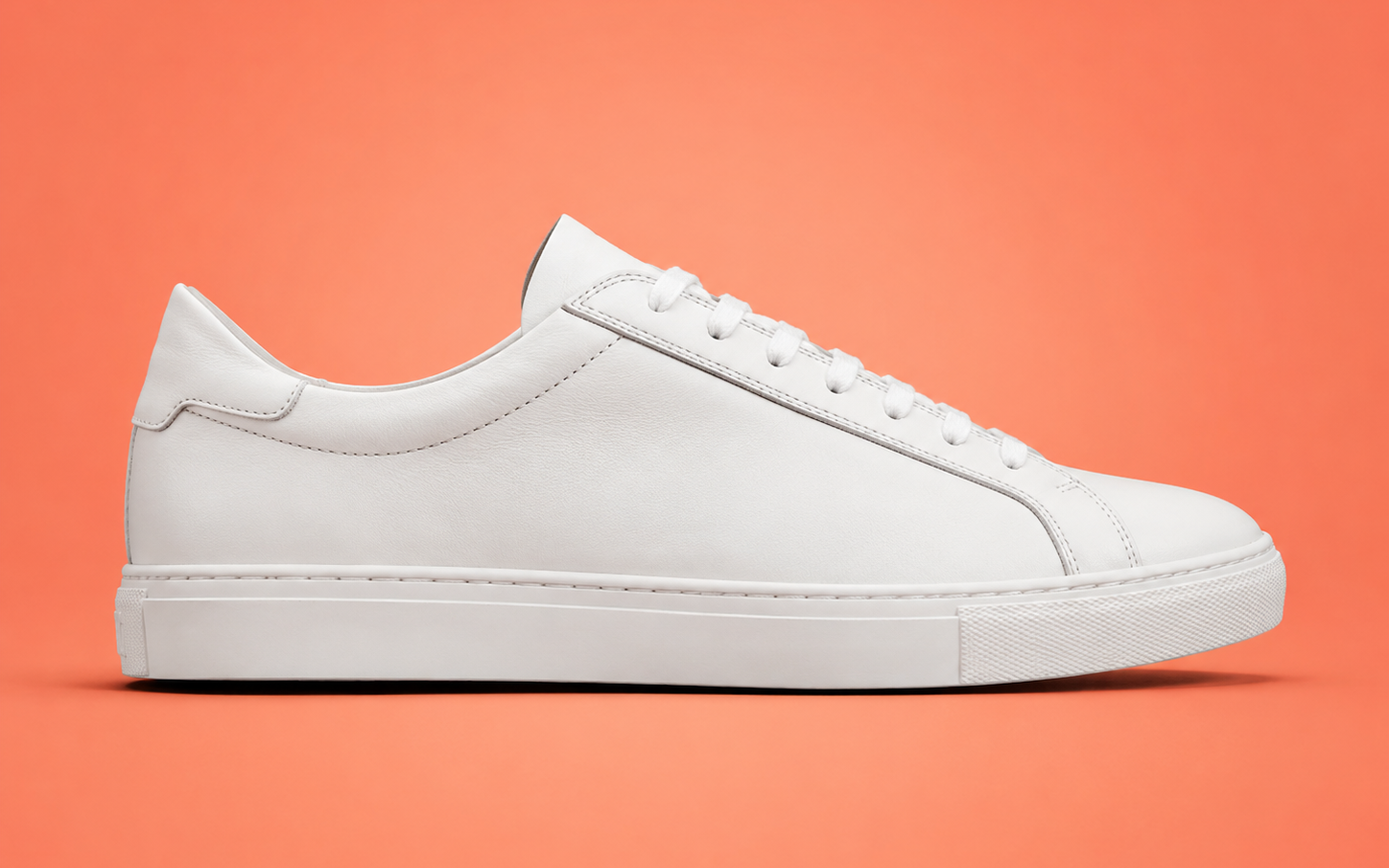 Product photography of a white sneaker