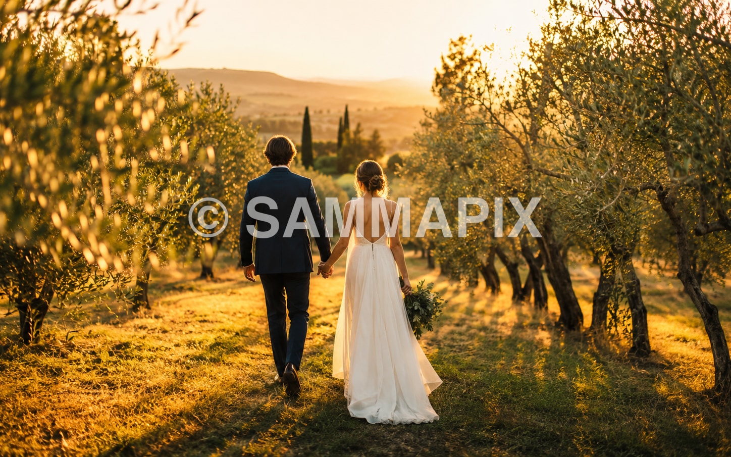 Wedding photography with large semi-transparent copyright watermark in the center, premium proof image protection