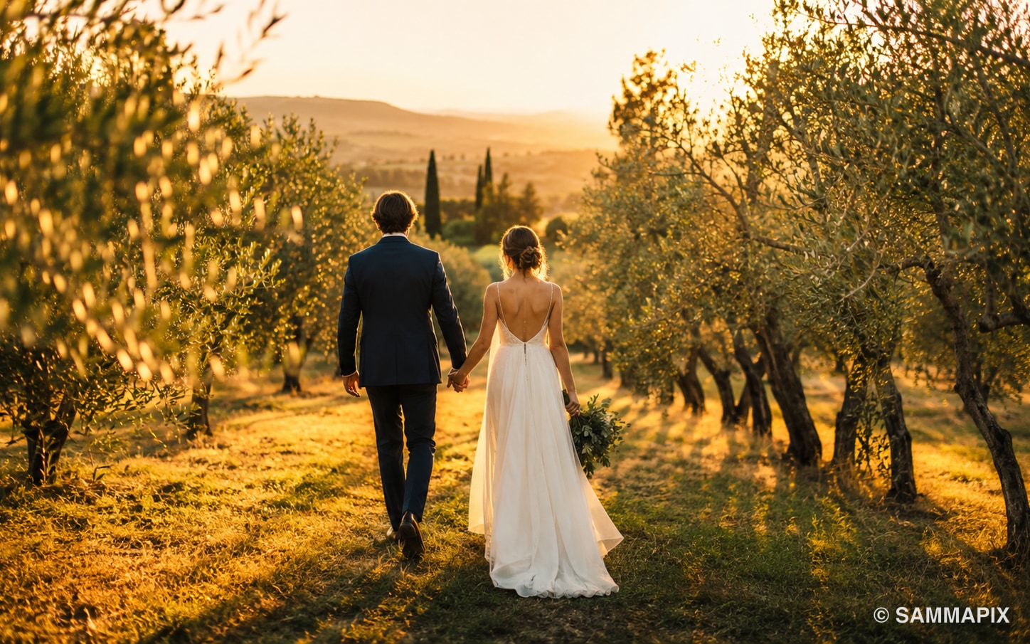 Wedding photography with subtle copyright watermark in the bottom-right corner, classic photographer signature style