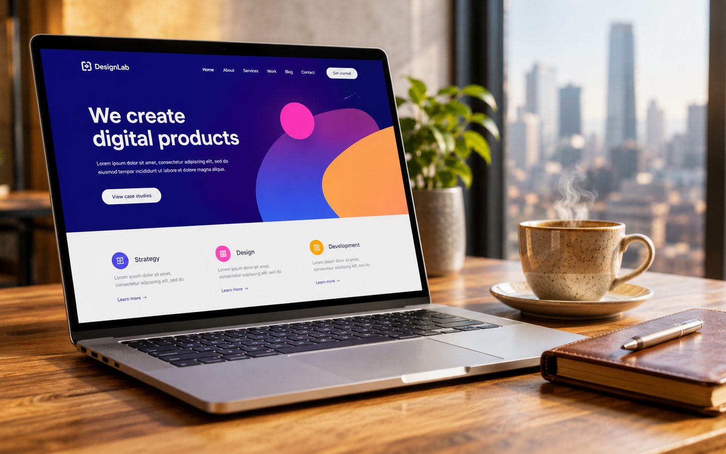 Web design laptop mockup photo converted from JPG to WebP format with 55% file size reduction